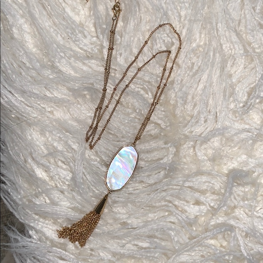 Kendra Scott White faux opal long necklace gold tassel